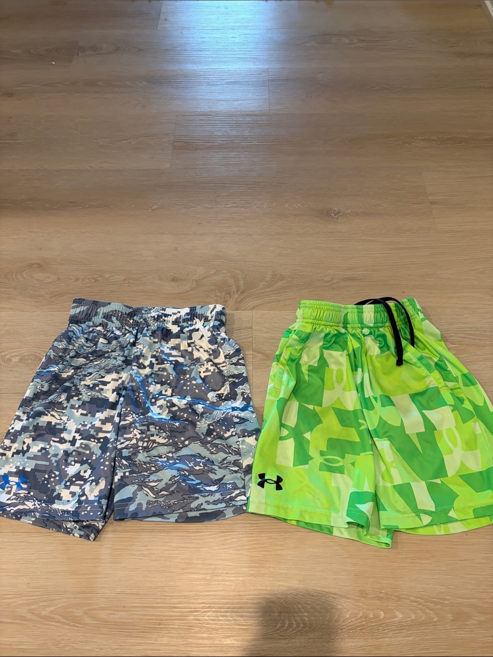 Under Armour Neon Green & Blue Camo Kids' Athletic Shorts Duo